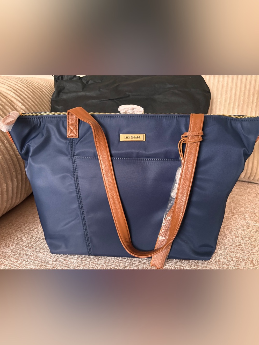 Lily Jade Navy Tote with Tan Straps